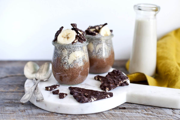 Choco-Banana Chia Parfait with ALGARVE Chocolate Bark - Breakfast Recipe