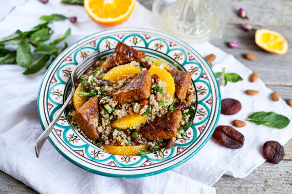 Moroccan Quinoa Salad with Orange Infused Noble Bean Tempeh - Salad Recipe