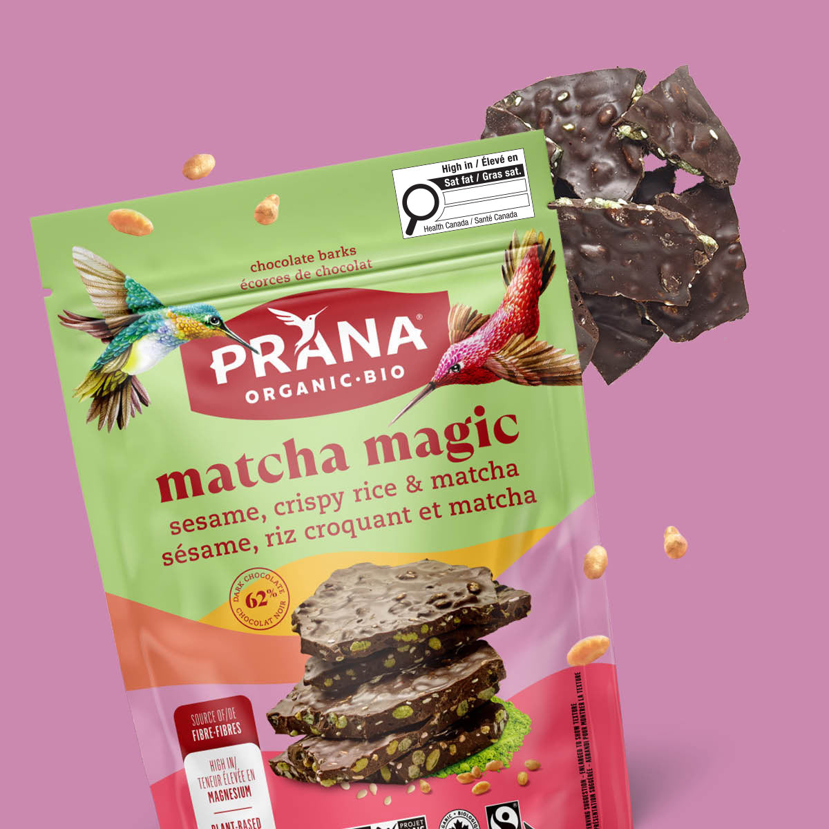 MATCHA MAGIC - Organic 62% Chocolate Bark Roasted sesame, crispy