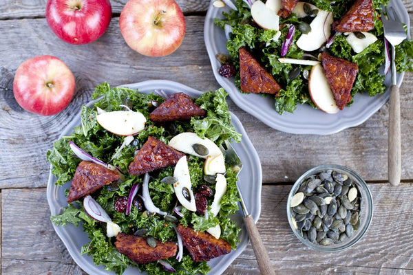 Apple, Cranberry and Kale Salad with BBQ Tempeh