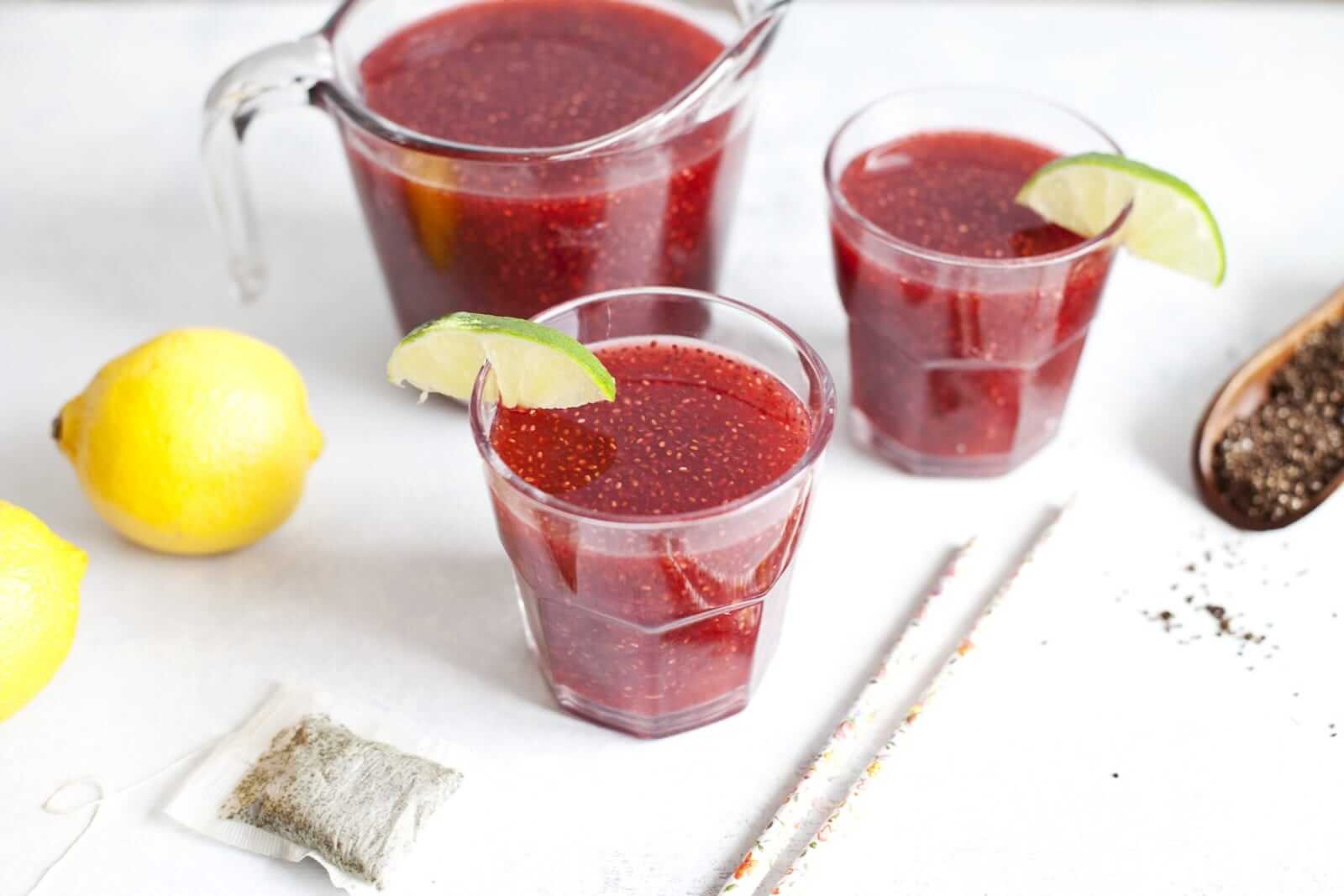 Green Tea Raspberry Lemonade Green Tea Chia Lemonade with Raspberries - Drink Recipe – Prana Foods