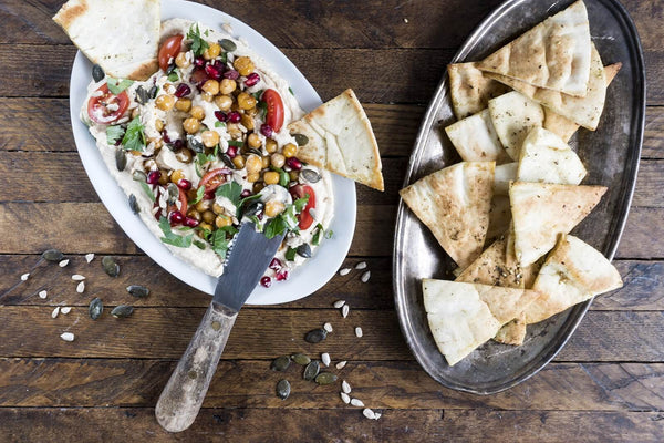 Roasted Chickpea Hummus with Za'atar Pita Chips - Appetizer Recipe