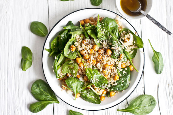 Spinach Salad with Bulgur, Roasted Chickpeas, and Hemp - Salad Recipe
