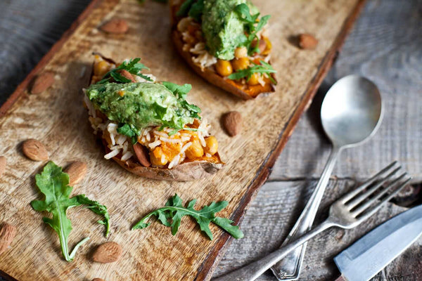 Sweet Potatoes Stuffed with Chickpeas and Rice with Avocado Guacamole - Main Course Recipe