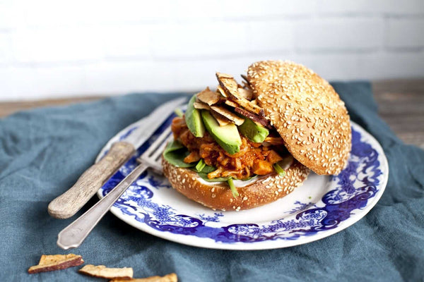 Vegan Pulled Pork Sandwich with Avocado and Spicy Coconut Chips - Main Course Recipe