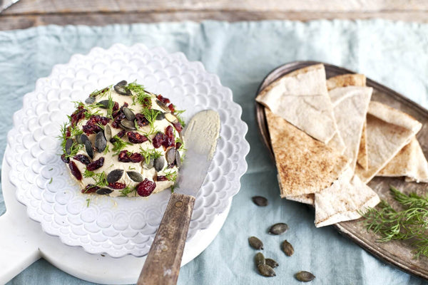 Vegan Cheese Ball with Dill, Cranberries and Pumpkin Seeds - Appetizer Recipe