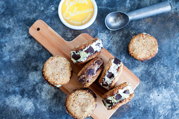 Vegan Ice Cream Sandwich with Lacrem Ice Cream and Homemade Almond Cookies - Dessert Recipe