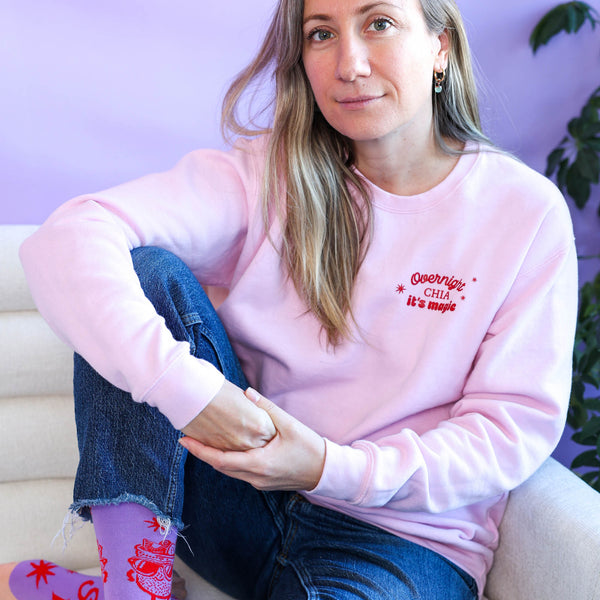 Pink Crew Neck Sweater – Overnight Chia