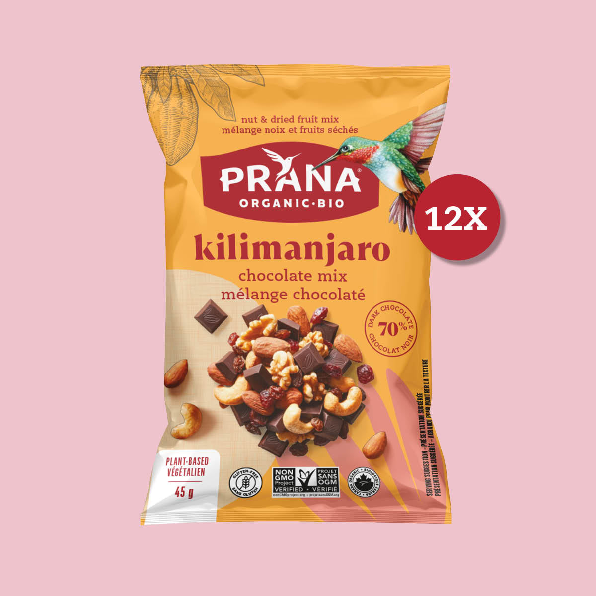 KILIMANJARO Snacks Packs - Deluxe Organic Chocolate Mix | 45g x 12