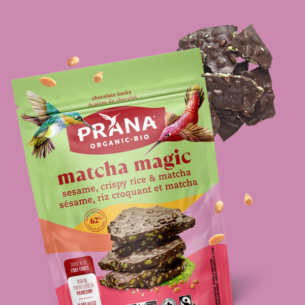 MATCHA MAGIC - Organic 62% Chocolate Bark Roasted sesame, crispy rice and matcha