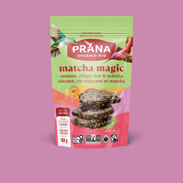MATCHA MAGIC - Écorces de chocolat 62% biologiques, sésame rôti, riz croustillant et matcha