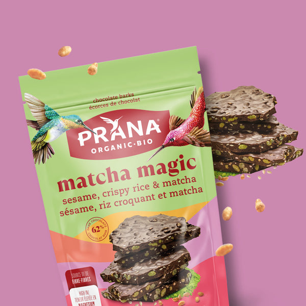 MATCHA MAGIC - Organic 62% Chocolate Bark Roasted sesame, crispy rice and matcha
